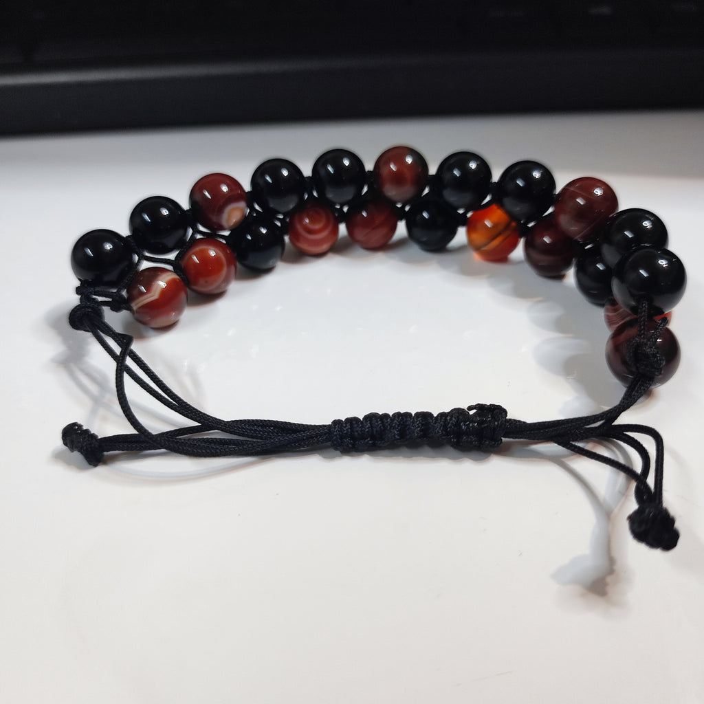 Black Obsidian and Red Jasper Cord Bracelet 8mm