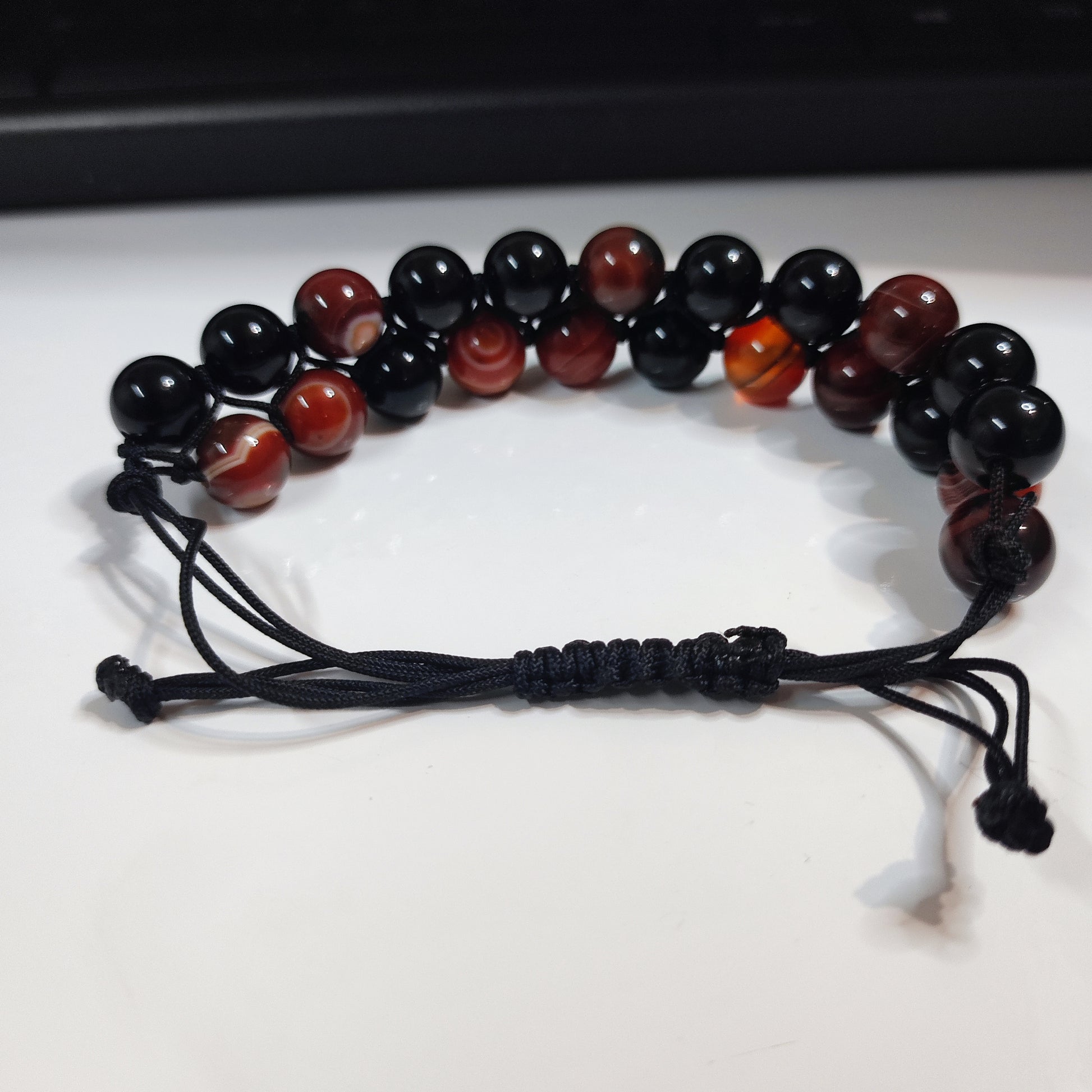 Black Obsidian and Red Jasper Cord Bracelet 8mm