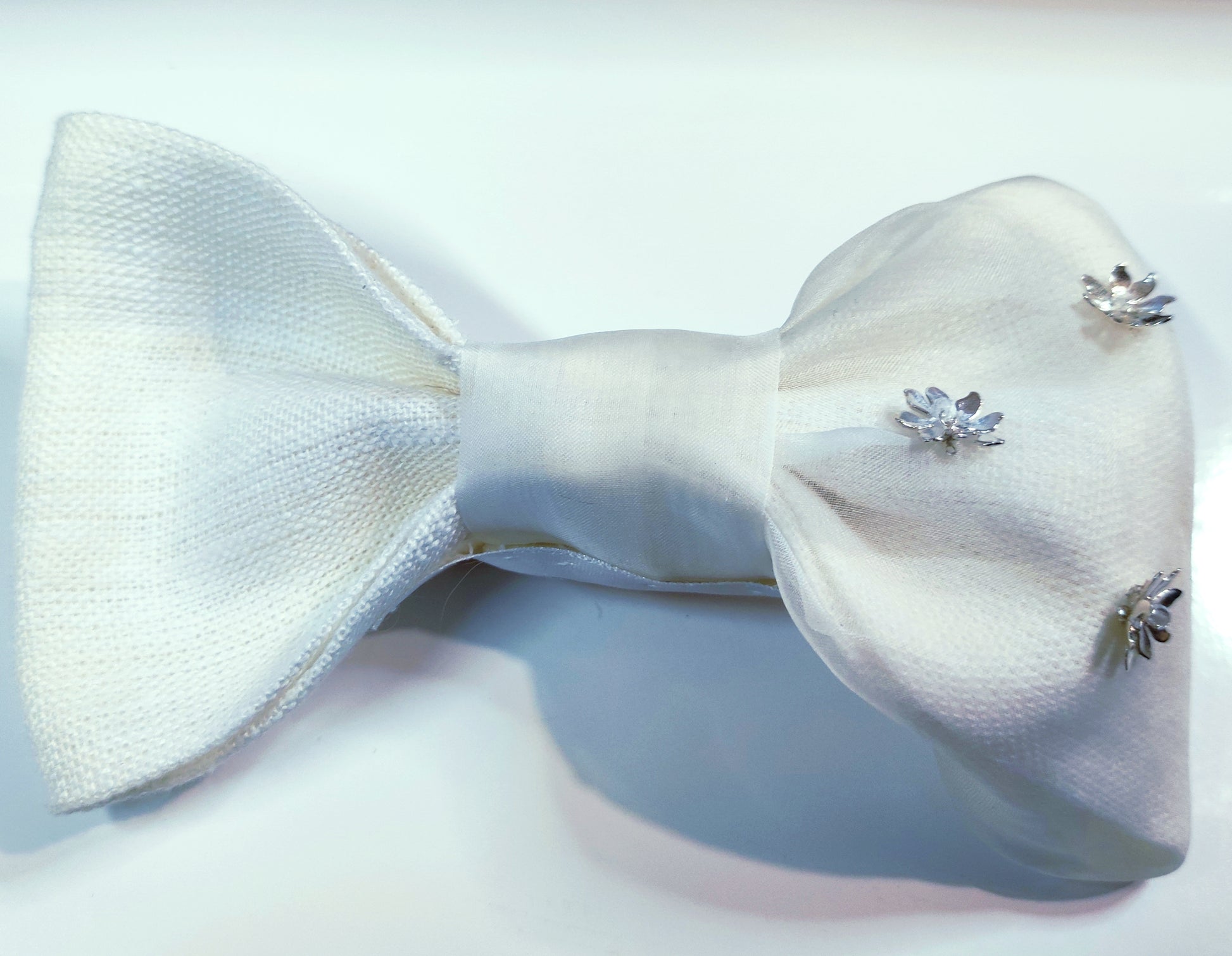 Watawat Sterling Silver Flower Beads in French Organza and Irish Woven Linen Bow