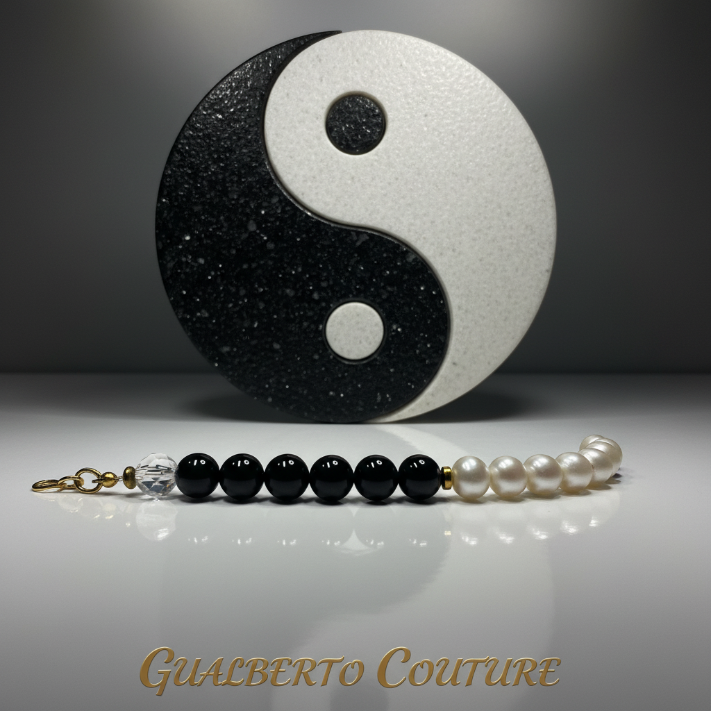 Black and White Bead Transition with Yin Yang Background