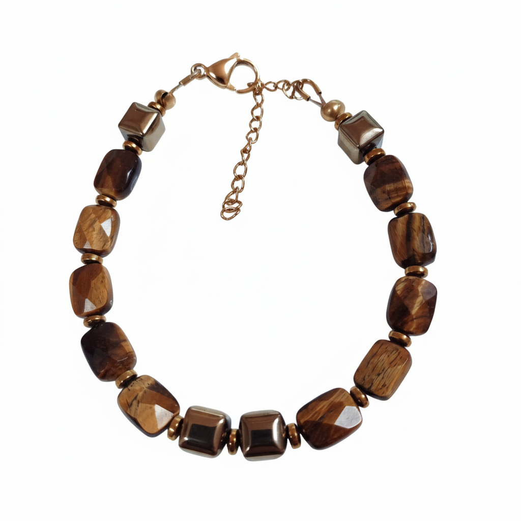 Tigers Eye and Hematite Bracelet with Stainless Steel Clasp and extender