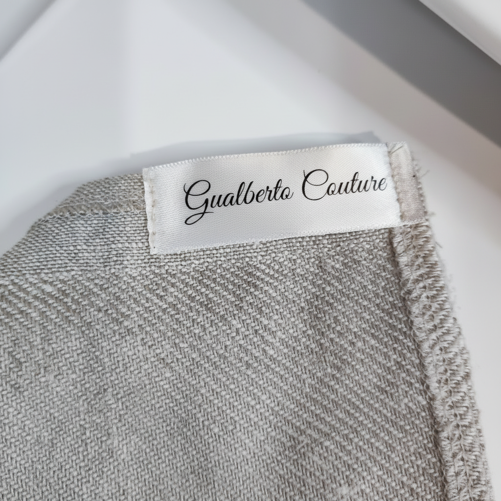 Close-up of Gualberto Couture label