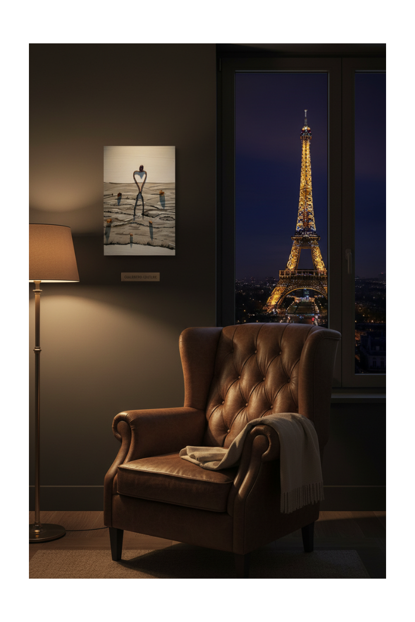Eiffel Tower Night Scene with Painting