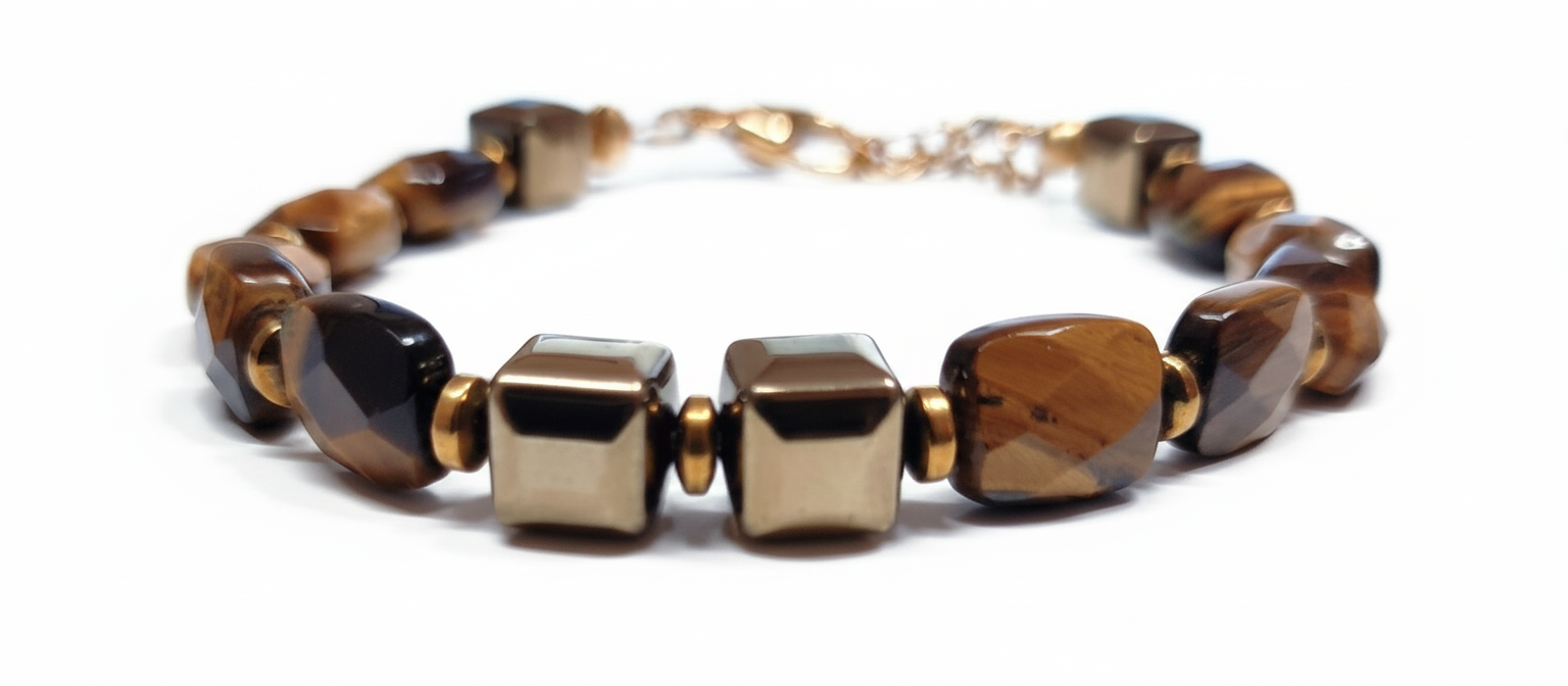 Tigers Eye and Hematite Bracelet with Stainless Steel Clasp and extender