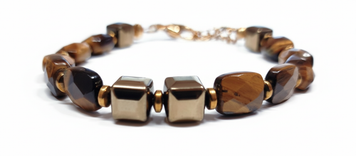 Tigers Eye and Hematite Bracelet with Stainless Steel Clasp and extender
