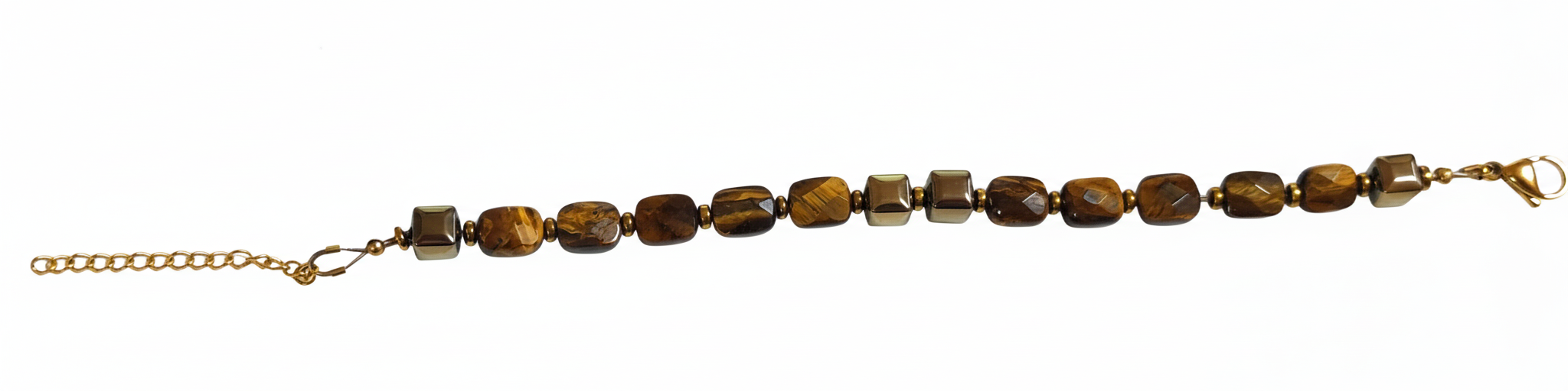 Tigers Eye and Hematite Bracelet with Stainless Steel Clasp and extender