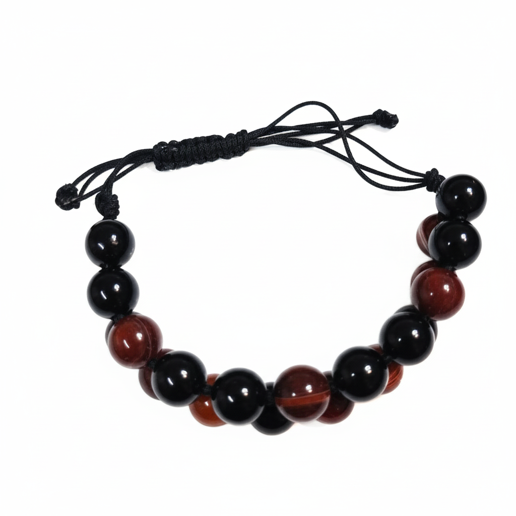 Black Obsidian and Red Jasper Cord Bracelet 8mm