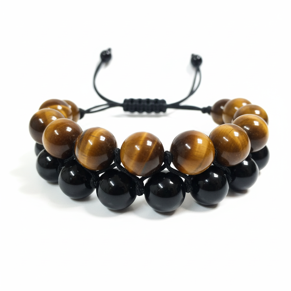 Enhanced cord bracelet - tiger's eye top layer