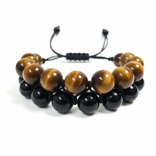 Enhanced cord bracelet - tiger's eye top layer