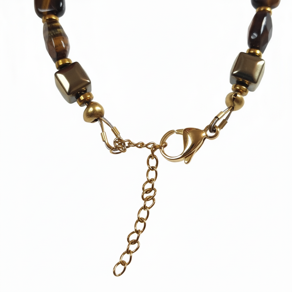 Tigers Eye and Hematite Bracelet with Stainless Steel Clasp and extender