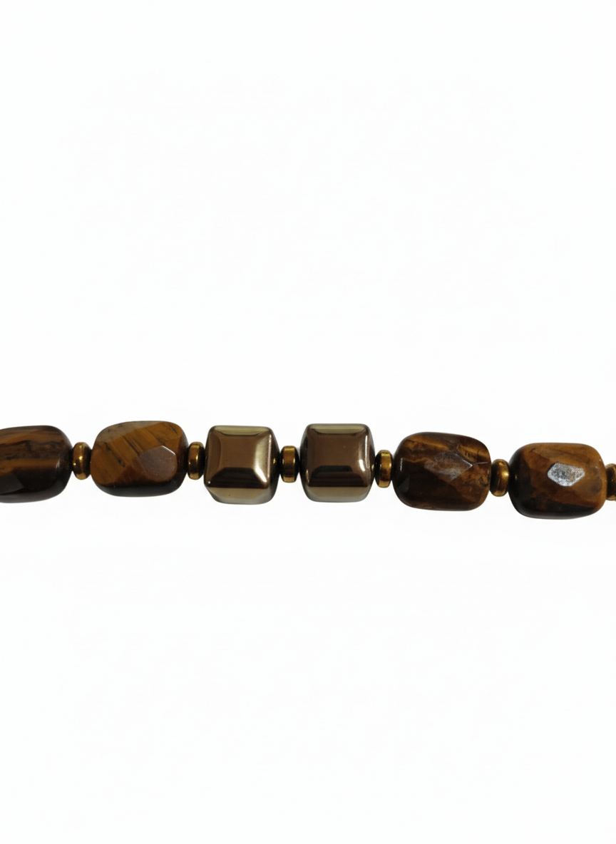 Tigers Eye and Hematite Bracelet with Stainless Steel Clasp and extender