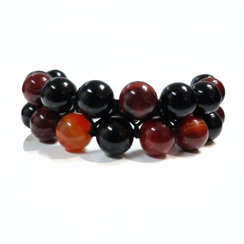 Black Obsidian and Red Jasper Cord Bracelet 8mm