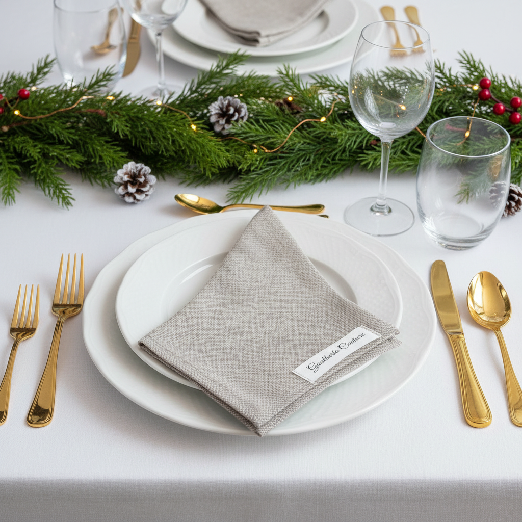 Gualberto Couture napkin on Christmas dinner table