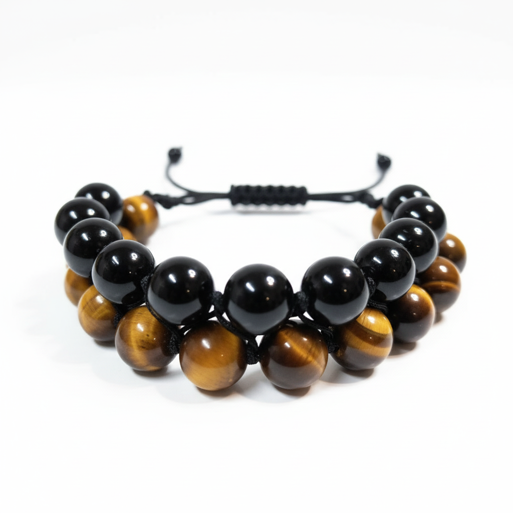 Macrame bracelet with obsidian and tiger's eye