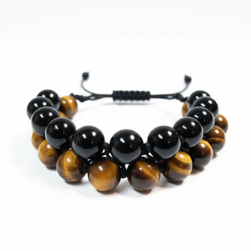 Macrame bracelet with obsidian and tiger's eye
