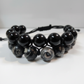 Black Obsidian and Black Veined Jasper Cord Bracelet