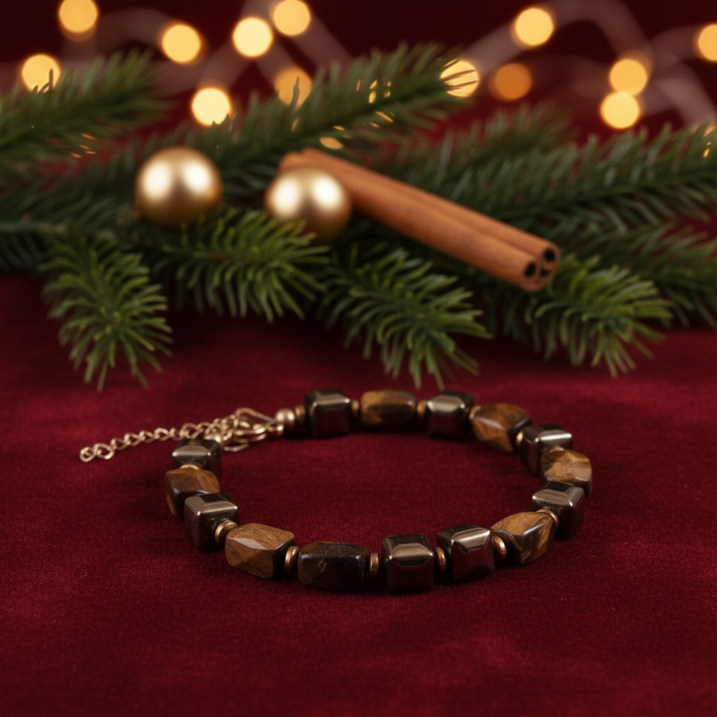 Tiger's eye bracelet with Christmas background
