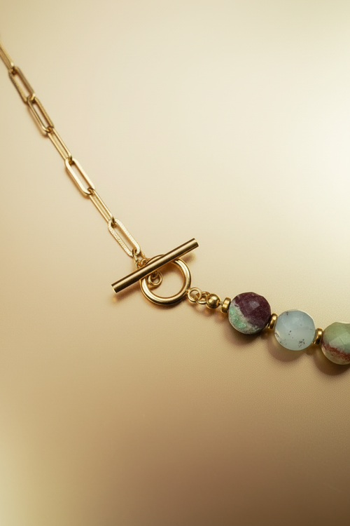 Toggle Clasp & Chain Detail — Clean Cream & Brown