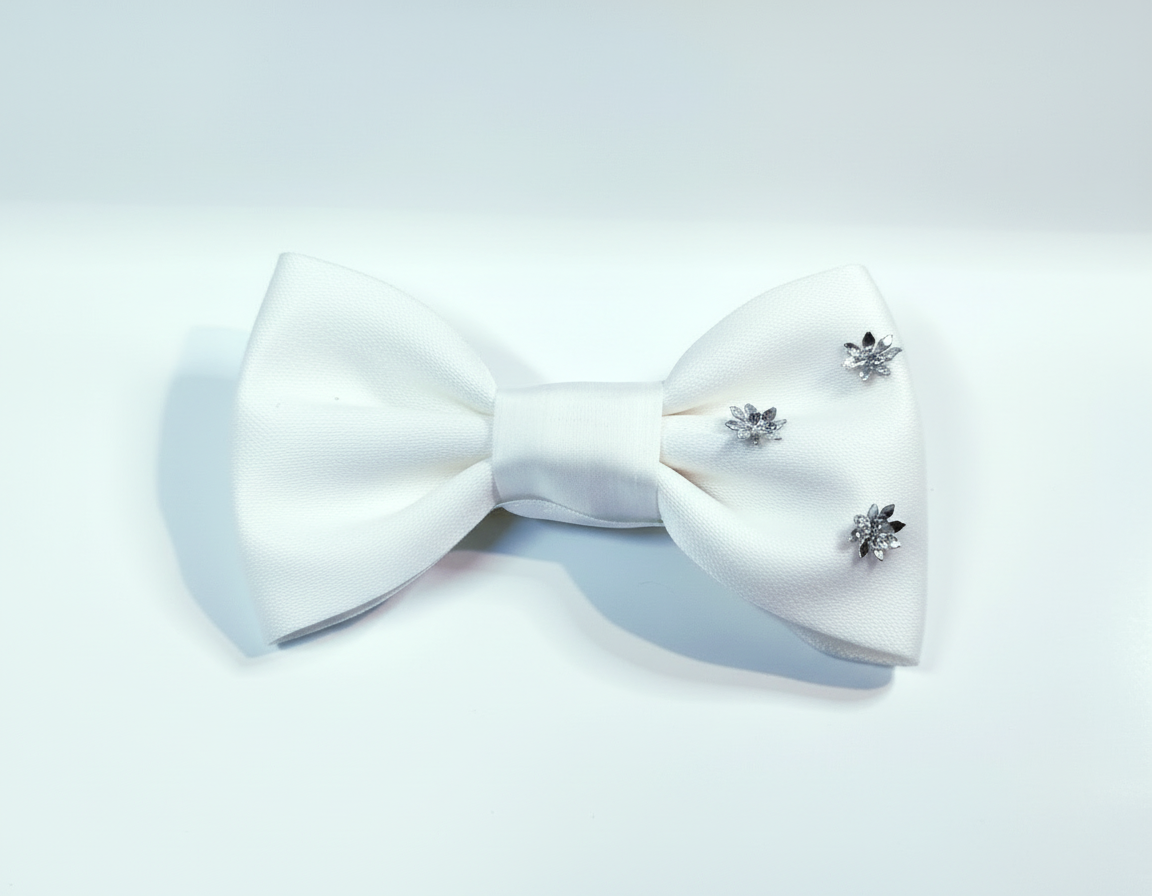 Watawat Sterling Silver Flower Beads in French Organza and Irish Woven Linen Bow